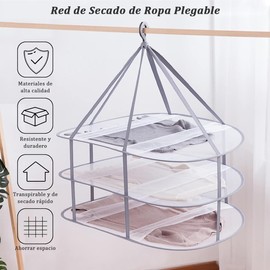 LHChan Tendedero de Malla Plegable de 3 Niveles para Colgar y Secar Suéteres, Resistente al Viento, Estante de Secado Grande para Lavandería, Secadora de Malla Plegable para Ropa, Portable
