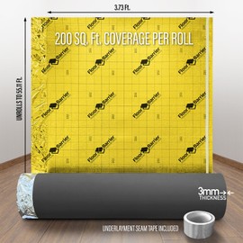 Premium Floor Underlayment with Moisture Barrier – 200 sq ft Roll, 3mm Thick – Quiets Foot Traffic Noise, Under Floor Insulation for Hardwood, Laminate, and Vinyl Plank Flooring, Gold