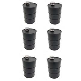 Stainless Steel Liquor Flasks Gifts for Men 24 oz Barrel Never-Lose Cap, Fun Wide Mouth Hip Flask for Easy Filling & Pouring, Matte Black, Secret Santa Birthday Anniversary (6 PACK)