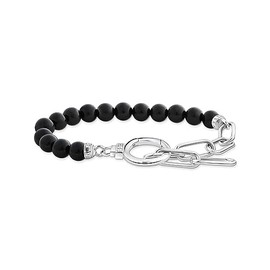 THOMAS SABO A2134-027-11 Women's Bracelet with Onyx Beads and Anchor Elements with White Stones 925 Sterling Silver, Sterling Silver, Onyx Cubic Zirconia