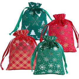 Tuoweier 4-Pack Christmas Drawstring Velvet Gift Bags Soft Cloth Candy Bags for Holiday Party Favors