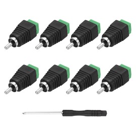 sourcing map 8Pcs RCA Cable Solderless Adapter, Audio/Video Speaker Wire RCA Male Plugs, Screw Terminal Connector, Black(Includes Screwdriver)