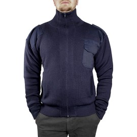 normani German Army Cardigan with Full Zip and High Wool Content, Dark Blue, Size 50