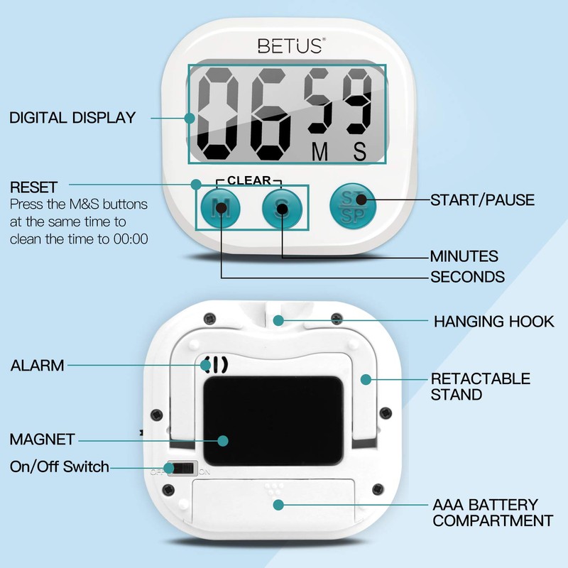 Betus 2 Pack Digital Kitchen Timer - Big Digits, Simple