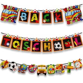 HOXBUR Back to School Banner Decorations, 3 Strings First Day of School Banner for Welcoming Back to School Party Decorations