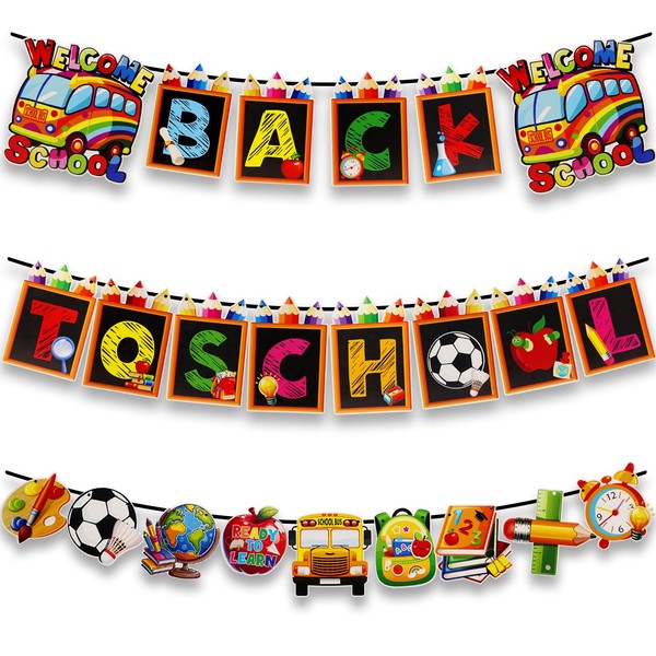 HOXBUR Back to School Banner Decorations, 3 Strings First Day