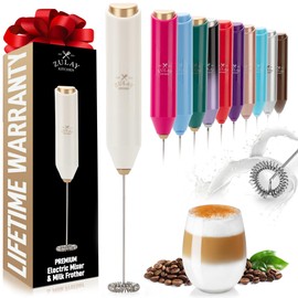 Zulay Kitchen Powerful Milk Frother Handheld with 2 Duracell Batteries – Drink Mixer for Coffee, Lattes, Cappuccinos, Matcha & More – Stainless Steel Whisk, Ergonomic Grip - Cream n Gold