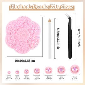 BOUBONI 6800 Pcs Flatback Pearls Kits 2/3/4/5/6/8/10mm Half Round Pearls for Crafts with Pickup Pencil Tweezer Suitable for Wedding Dresses Nail Art Facial Makeup Clothing DIY(Light Pink)