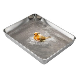kathson Stainless Steel Bird Bath 16.14"×12.2"×2.36" Metal Bird Bath Tray Pet Bird Cleaning Accessories Bird Bathtub Bird Bath Tray Pet Shower Tub Pigeon Bathtub Bird Cage Bathtub Tray