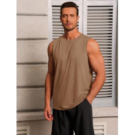 Runcati Mens Workout Tank Tops Sleeveless Gym Muscle Athletic T Shirts Casual Summer Beach Tops Camel