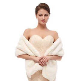 Zehope Women's 1920s Bride Wedding Faux Fur Shawls and Wraps Winter Outside Bridal Fur Scarfs and Stoles with Brooch for Women and Bridesmaids (Ivory)