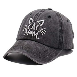 OASCUVER Cat Mom Hats Embroidered Cotton Adjustable Vintage Distressed Baseball Cap Washed Denim Dad Hat (Cat Mom Embroidered Black, one Size)