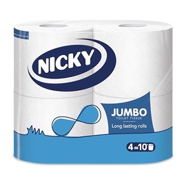 Nicky Jumbo Toilet Tissue - 4 Rolls, 2-ply Sheets, 500 Sheets per Roll