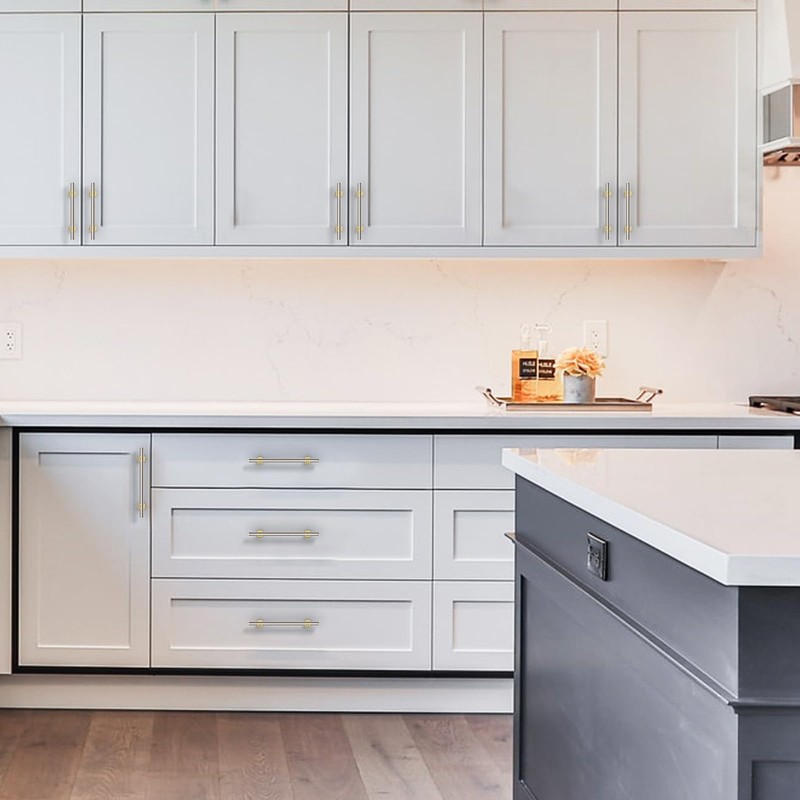 Amerdeco 10 Pack Brushed Satin Nickel and Gold Cabinet Pulls