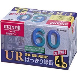maxell UR-60L 4P Cassette Tape for Recording, Normal/Type 1, 60 Minutes, 4 Rolls