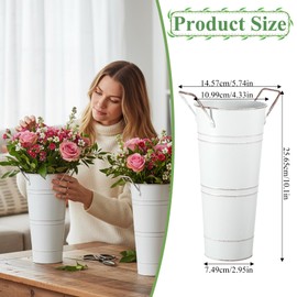 6pcs Galvanized Bucket Bar Flower Bucket Metal Vase with Handles Farmhouse Vases for Flowers Wedding Table Centerpiece Decorations Rustic Vintage Metal Floral Container for Party Home Arrangements