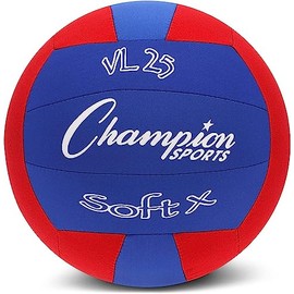 Champion Sports Fabric Volleyball with No-Sting Cover, Indoor - Soft Volleyballs for Beginners - Red/Blue