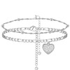 YANCHUN Initial Ankle Bracelets for Women Silver Heart Double Layered