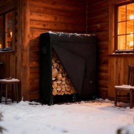 HYPATA 4ft Firewood Rack Outdoor with Cover Heavy Duty Fire Wood Holders Outdoor Indoor Log Racks Firewood Storage for Fireplace, Weather Resistant 600D Fabric Cover
