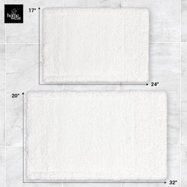 Homewear 2 Piece Luxury Hotel Bath Rug Set, Extra Soft Plush Fluffy & Water Absorbent, Bathroom Mats, Non Slip Rubber Backing, Machine Washable, 20" x 32" Plus 17" x 24", Pure White