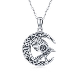 ABIGY Raven Necklace for Women, 925 Sterling Silver Celtic Moon Raven Pendant Bird Crescent Viking Crow Raven Jewellery Gifts for Birthday Christmas