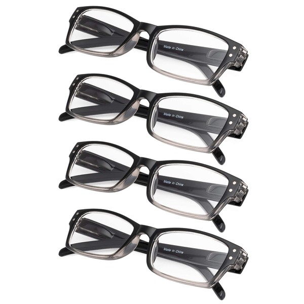 Reading Glasses 4 Pairs Fashion Spring Hinge Readers Great Value Quality Glasses (Grey)