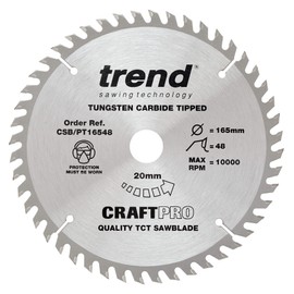 Trend Laminate & HPL Circular Saw Blade, 165mm Diameter, 20mm Bore, 48 Teeth, TCT, 2.2mm Kerf, +4° Hook, CSB/PT16548