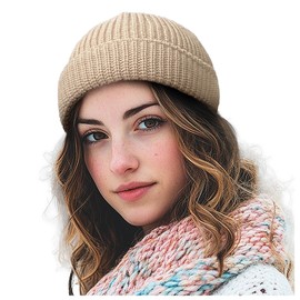Croogo Gorro de Punto de Calavera para Uso Diario, Gorro clásico para Hombre, Gorro de Invierno cálido con Borde Enrollable, Gorro de esquí de Pescador, Kh45-nn-s-beige, Small