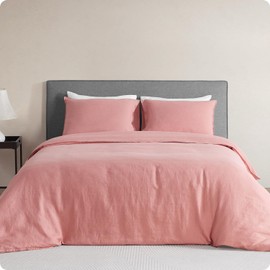 DAPU 100% Linen Duvet Cover Set - Pure Natural French Flax Linen with 8 Corner Ties and Zipper Closure Soft Breathable Durable for Hot Sleepers 1 Duvet Cover 2 Pillowcases (Pink Clay, Queen/Full)