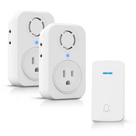 AIDA Wireless Doorbell, Self-powered Doorbell with Extra Socket, No Battery Required Push Button, Cordless Door Bell Ringer, 5 Volume Levels with 32 Doorbell Chimes (White, 1 Button & 2 Receiver)