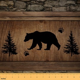 Tela rústica de oso de The Yard, silueta de vida silvestre clásico impermeable al aire última intervensión, tela de rayas de madera para decoración de artes y manualidades, tela de piedra de granja