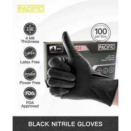 PACIFIC PPE 4 mil Black Nitrile Disposable Gloves, Food-Safe, Latex-Free, Cleaning, Cooking Gloves, Small