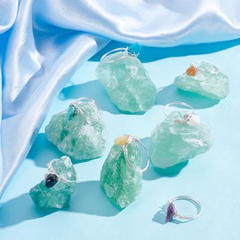 UNICRAFTALE 10Pcs Sliver Chakra Crystal Rings 10 Styles Gemstone Rings Copper Wire Wrapped Ring Irregular Colorful Gem Ring for Women