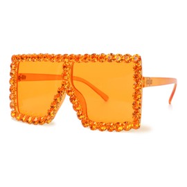 ailov Oversized Trendy Bling Crystal Sunglasses for Men Women Party Favors Rhinestone Rectangle Glasses (Orange)