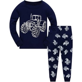 Boys Pyjamas Sets 100% Cotton Dinosaur Nightwear Toddler Clothes Kids Winter Long Sleeve Tractor Sleepwear Christmas Pjs Sets 2 Piece Outfit Xmas Gift Age 1 to 7 Years