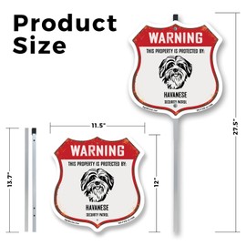 Warning This Property is Protected by Havanese 12 inch X 12 inch Shield Shaped Rust-Free Aluminum Metal Sign with Aluminum Mounting Stake Weather Resistant Made in the USA