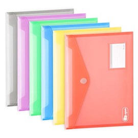 Poly Envelopes 24 Pack A4 Letter Size Colorful Document File Envelopes Folder with Label Pocket, Plastic Filing Envelopes Organizers for School Home Office Work, Hook & Loop Closure, Assorted Color
