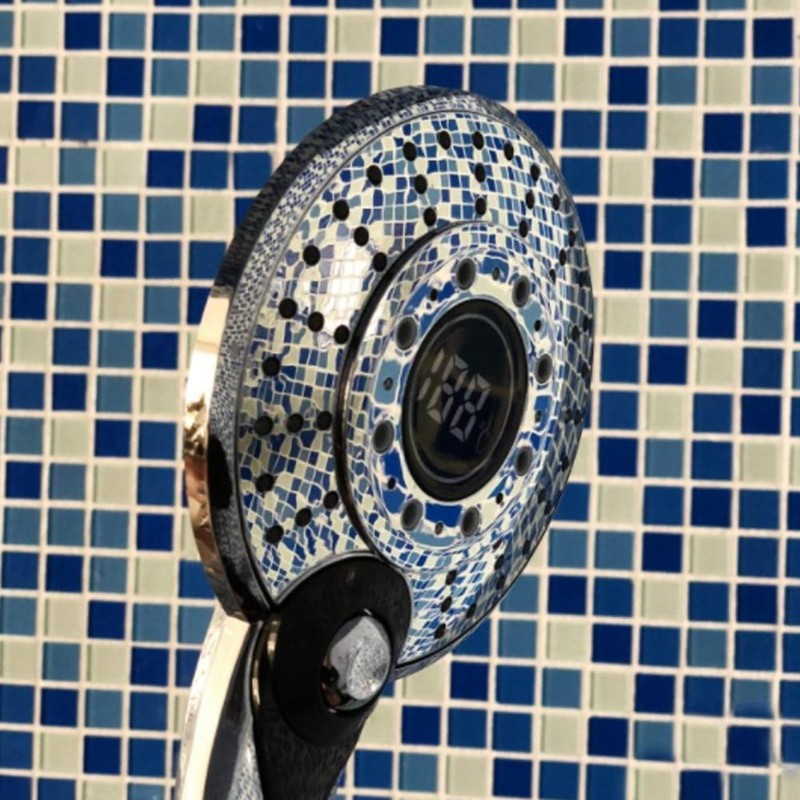 LED Shower Head Bathroom Hand Held 3-Color Temperature Control Color