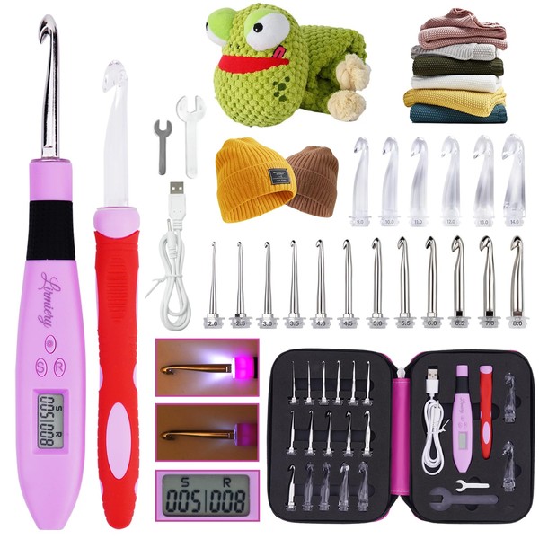 18 Size Counting Crochet Hooks Set Digital with Light up