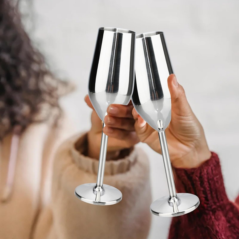 TJ Unbreakable 8 Oz Stainless Steel Champagne Flutes (2 Pack)-