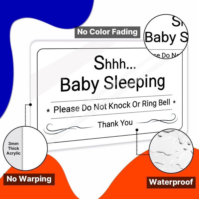 GEEKBEAR Shh Baby Sleeping Door Sign - Acrylic, Unique, Durable