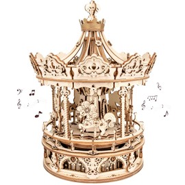 ROKR 3D Wooden Puzzles Music Box - DIY Model Building Kit Mechanical Merry-go-Round Exquisite Display Gifts for Teens Man/Woman Family