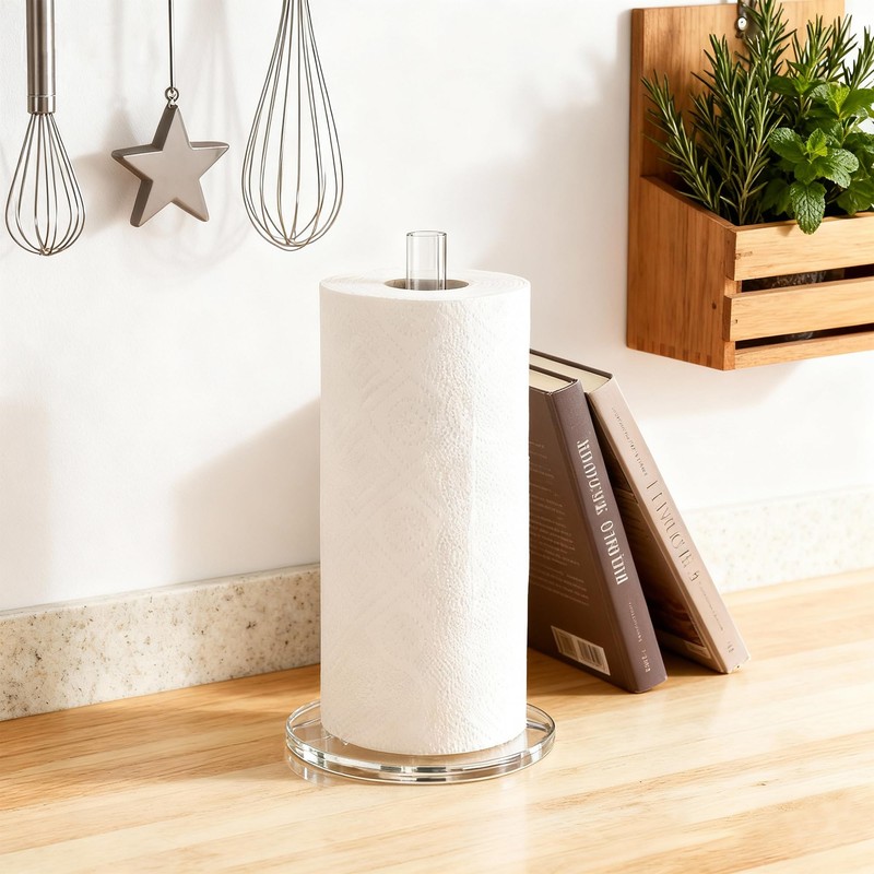 WORHE Paper Towel Holder Countertop Clear Acrylic 5.9" Diameter Thickening