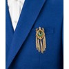 Knighthood Brooch Pin Gold Crowned Green Evil Eye with Hanging