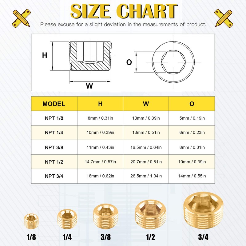 Mardatt 6Pcs 1/2" NPT Brass Pipe Plug Fitting Countersunk Internal