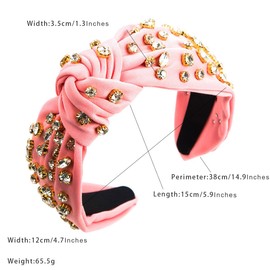 scicent Pink Head Band Rhinestone Crystal Head Bands for Girls Hair Accessories for Women Stylish Wide Knotted Hairpiece Fashion Elegant Ladies Hair Hoops - 25810