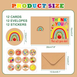 HOWAF 12 Thank You Teacher Cards with Envelopes Stickers, Teacher Thank You Card, Teacher Leaving Gifts for Women Men