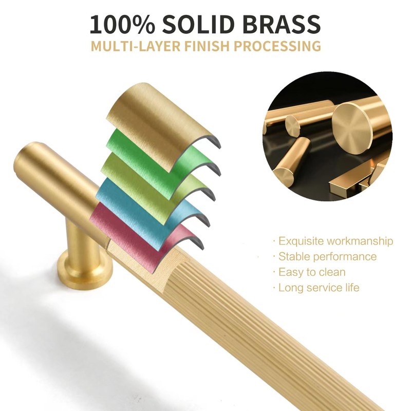SALISENG-2 Pack Brushed Gold Cabinet Pulls,Solid Brass Dresser Drawer Handles,