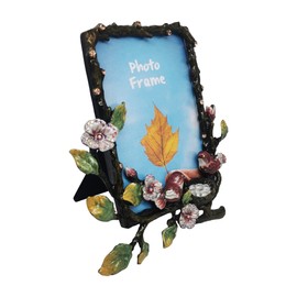 Tricune Floral Picture Frame 3.5x5, Vintage Photo Frame Made of Metal and High Definition Glass for Table Top Display, Home Decor