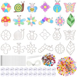 Leitee 24 Sets Spring Suncatchers Ornaments Decorations DIY Window Paint Art Suncatchers Butterfly Flower Craft Kits Hanging Snowflake Sun Catchers for Kids Spring Summer Home Classroom Activities